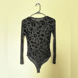 Forever 21 Black Floral Long Sleeve Bodysuit